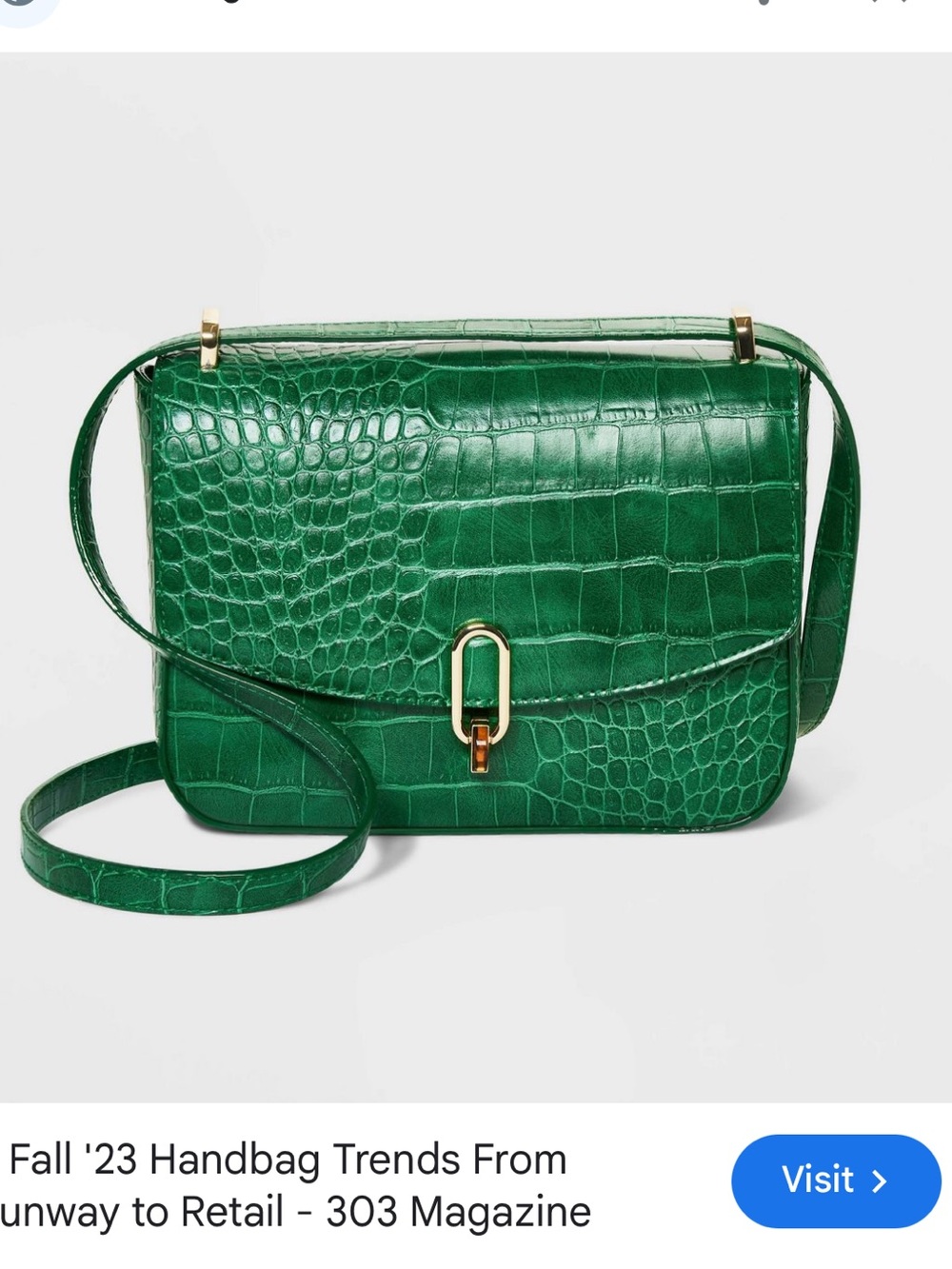 Green Croc-Embossed Crossbody Bag - Unbranded